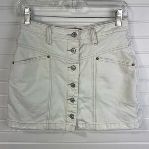 Abercrombie & Fitch White Denim Button Down Mini Natural Rise Skirt 27/4 Women